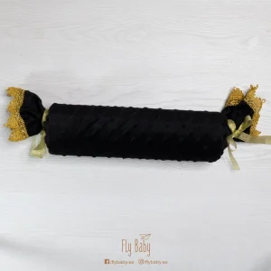 Cojín caramelo de topitos negro – oro