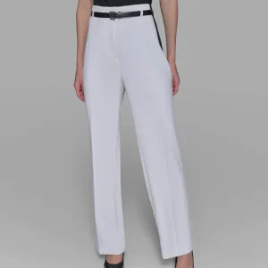 Pantalon  BELTED WIDE LEG TROUSER  white