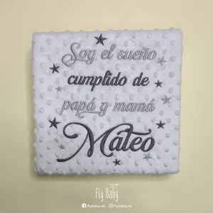 Manta para bebé blanca | Soy el sueño cumplido de papá y mamá