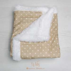 Manta de borreguito estampada estrellitas Camel