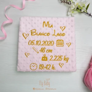 Manta para bebé rosa | Nombre y datos natalicios